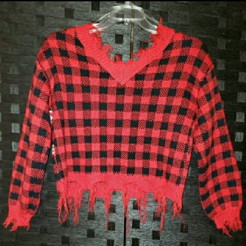 Festive Holiday Bundle Buffalo Plaid Candy Cane Sweater & Stocking Earrings - Picture 3 of 5